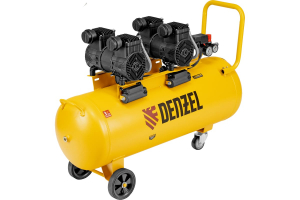 Компрессор безмасляный малошумный Denzel DLP-3000/100 (3 кВт, 2х1,5 кВт,100 л, 2850 об/мин,500 л/мин) арт.58145