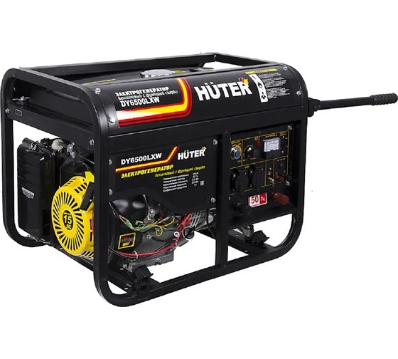 Бензиновый генератор Huter DY6500LXW с функцией сварки, с колёсами Бензиновый генератор Huter DY6500LXW с функцией сварки, с колёсами