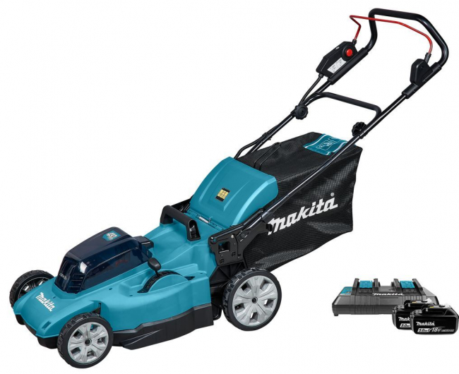 Аккумуляторная газонокосилка Makita DLM480CT2 LXT 2х18В, 860Вт, дека 48см, 62л, 4в1, XPT, (2xBL1850B, DC18SH)  арт.DLM480CT2