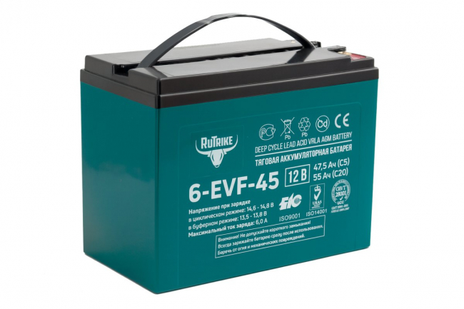 Аккумулятор тяговый Rutrike 6-EVF-45 (12V45A/H C3) арт.021663 Аккумулятор тяговый Rutrike 6-EVF-45 (12V45A/H C3) арт.021663