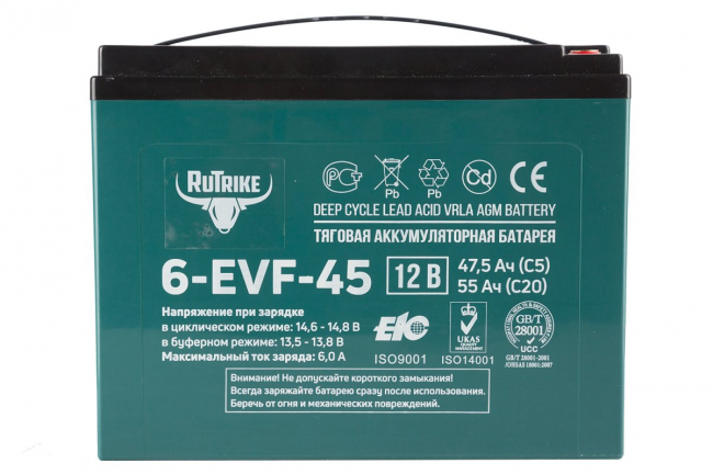 Аккумулятор тяговый Rutrike 6-EVF-45 (12V45A/H C3) арт.021663 Аккумулятор тяговый Rutrike 6-EVF-45 (12V45A/H C3) арт.021663