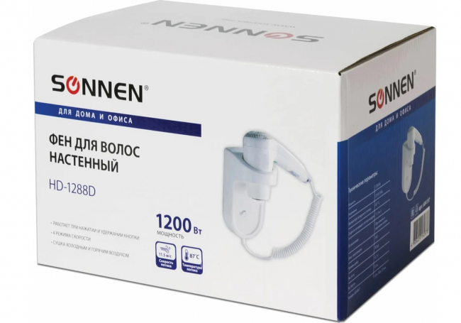 Настенный фен для волос SONNEN HD-1288D арт.604197 Настенный фен для волос SONNEN HD-1288D арт.604197