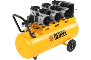 Компрессор безмасляный малошумный Denzel DLS 2250/100  (2250 Вт, 3х750, 100 л, 410 л/мин ) арт.58029