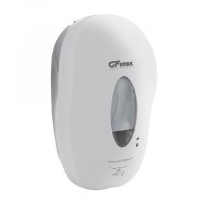  Дозатор сенсорный для жидкого мыла  GFmark - модель КОКОН с окошком, пластик ABS, БЕЛЫЙ, с датчиком объёма жидкости и уровеня заряда батарей, 1000 мл арт.721