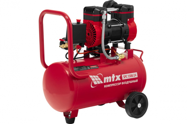 Компрессор безмасляный малошумный MTX SPC 1500/24 (1500 Вт, ресивер 24 л, 260 л/мин)  арт.58139